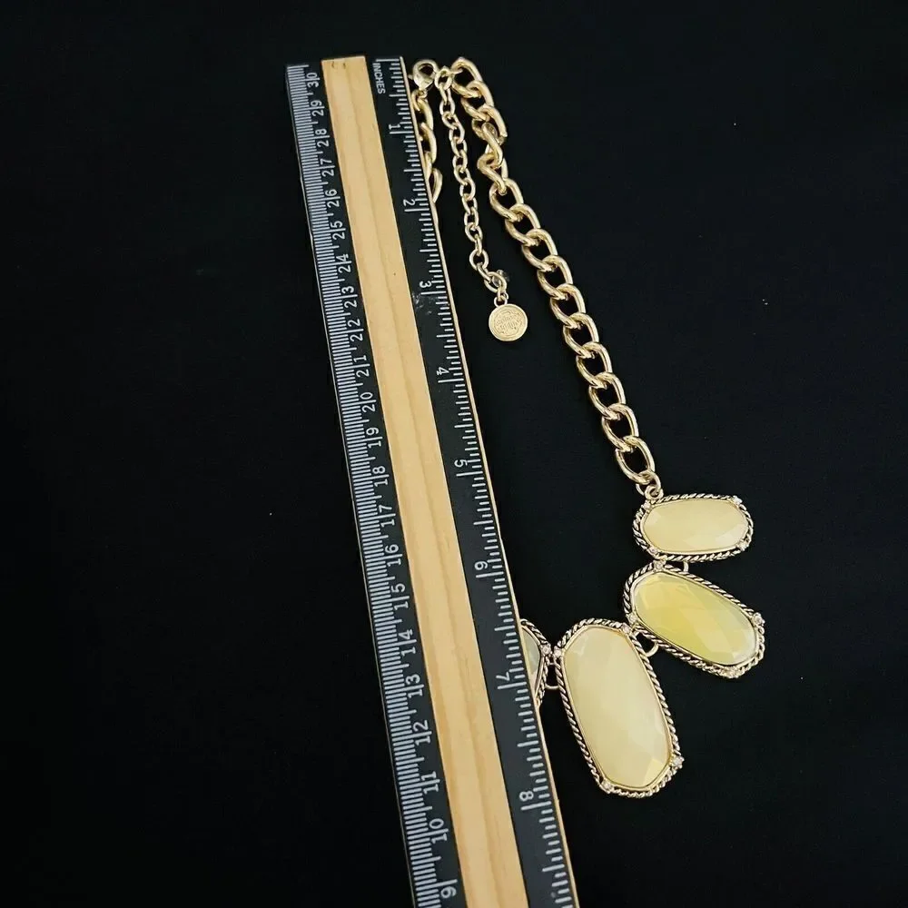 Baskin Brothers BB Mint Green￼ Yellow Tone Cabochon Necklace Bib Statement
